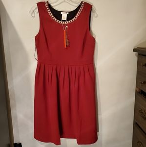Estley size m red beaded collar dress